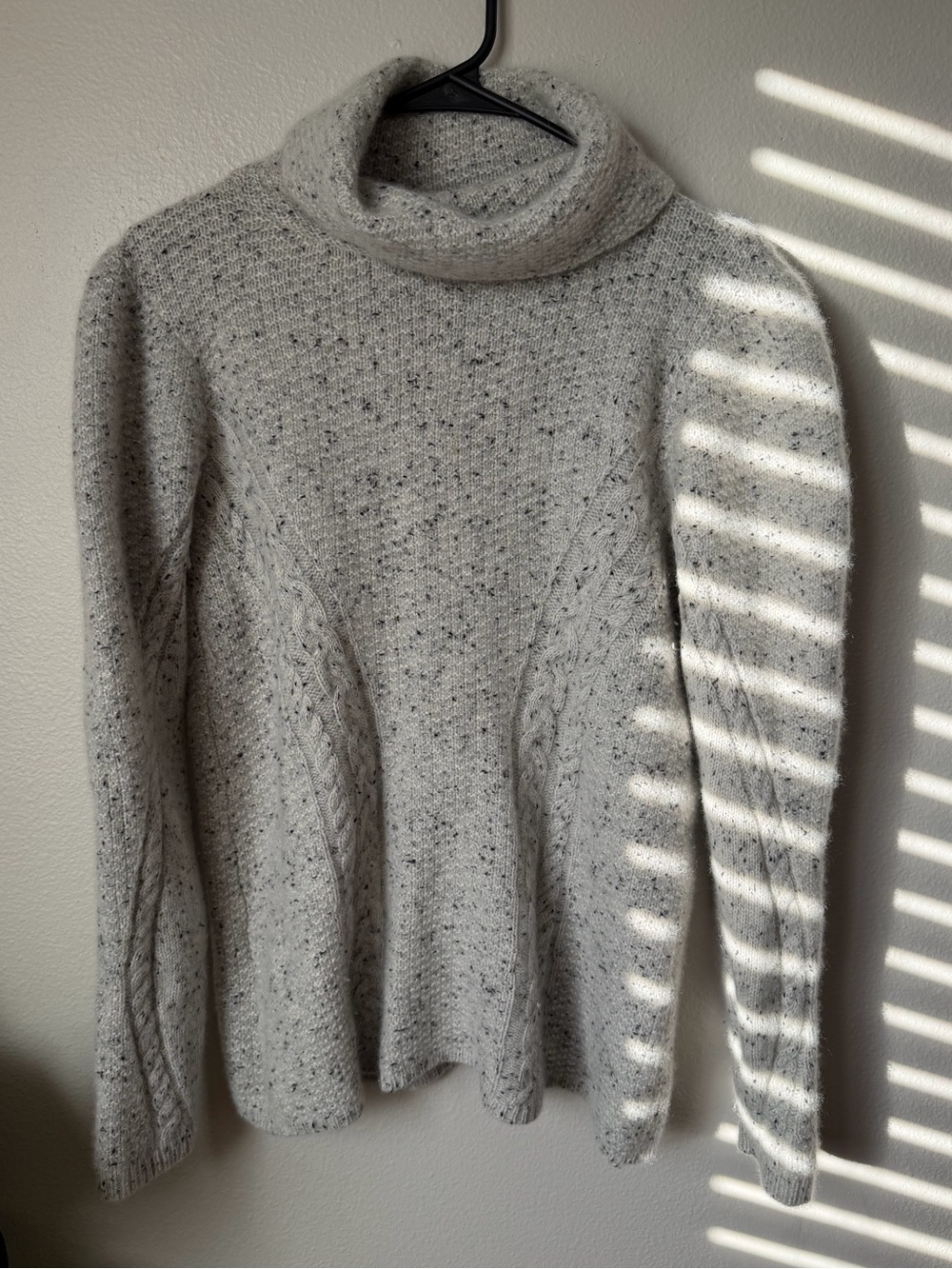 PLY Cashmere Turtleneck Sweater Gray Speckled Cable Knit Quiet Luxury Old Money